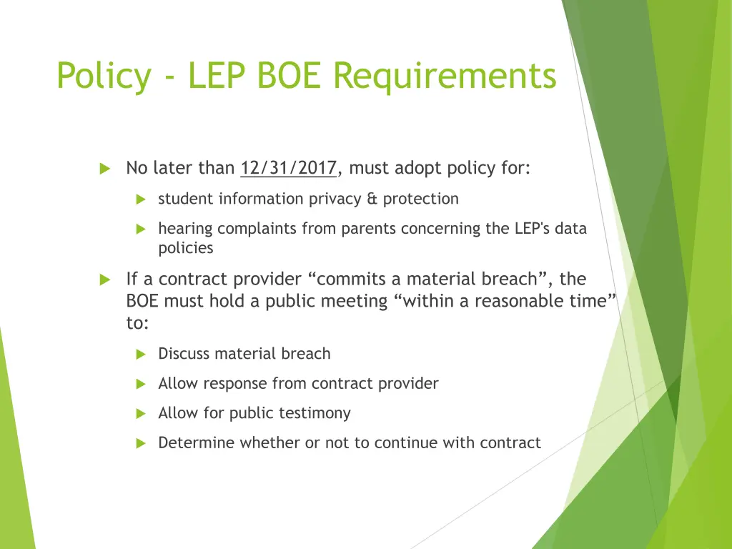 policy lep boe requirements