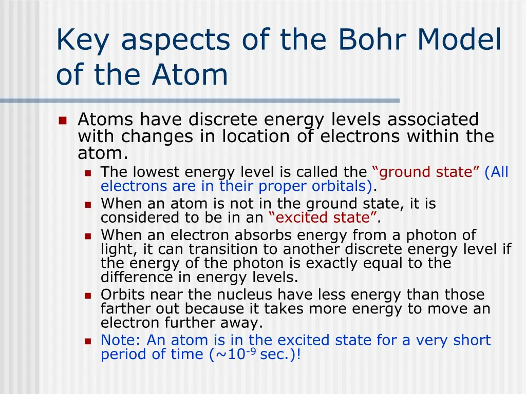 key aspects of the bohr model of the atom