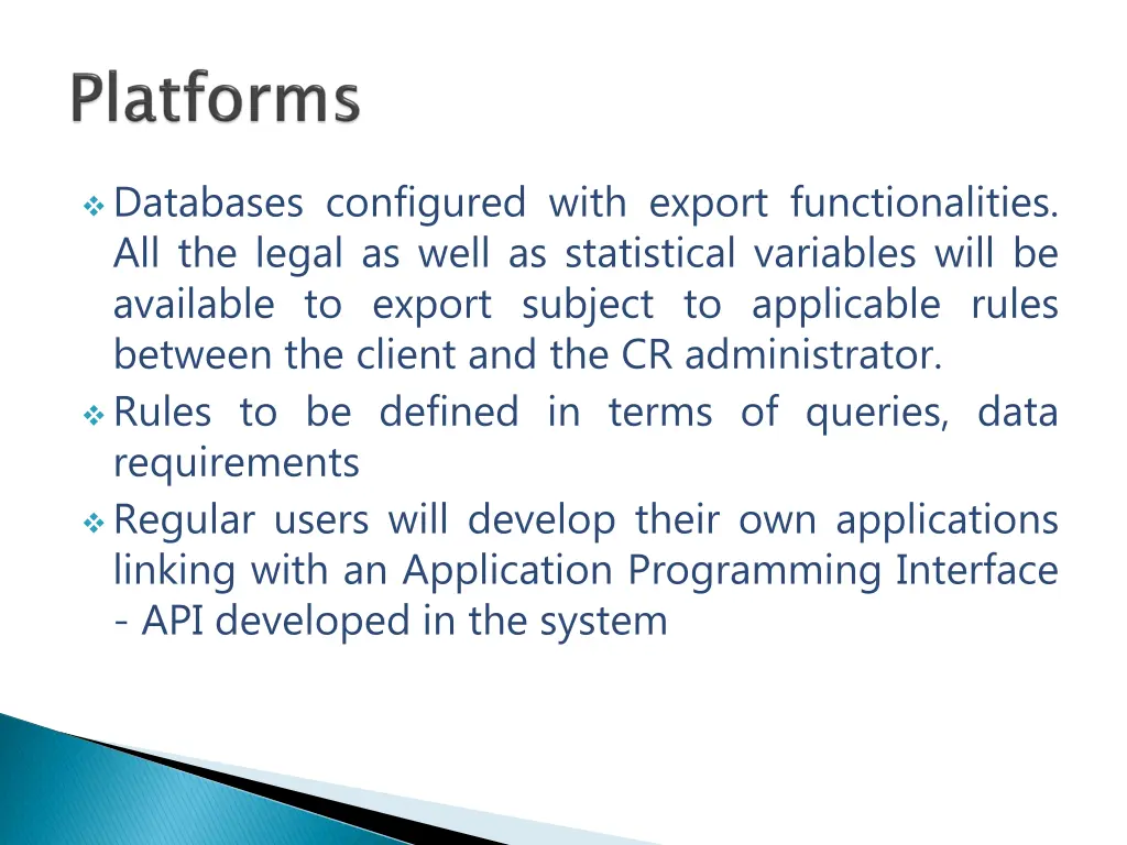 databases configured with export functionalities