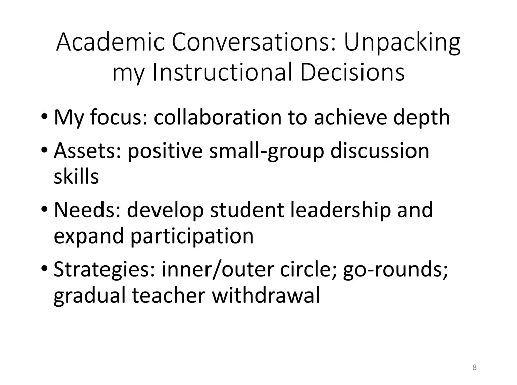 academic conversations unpacking my instructional