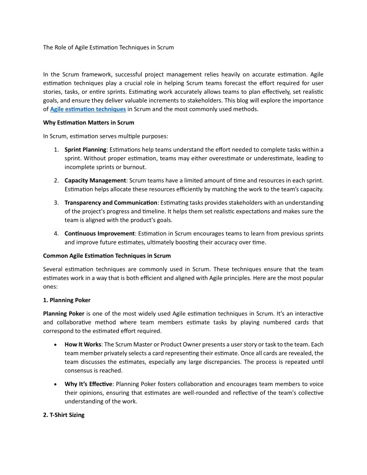 the role of agile estimation techniques in scrum