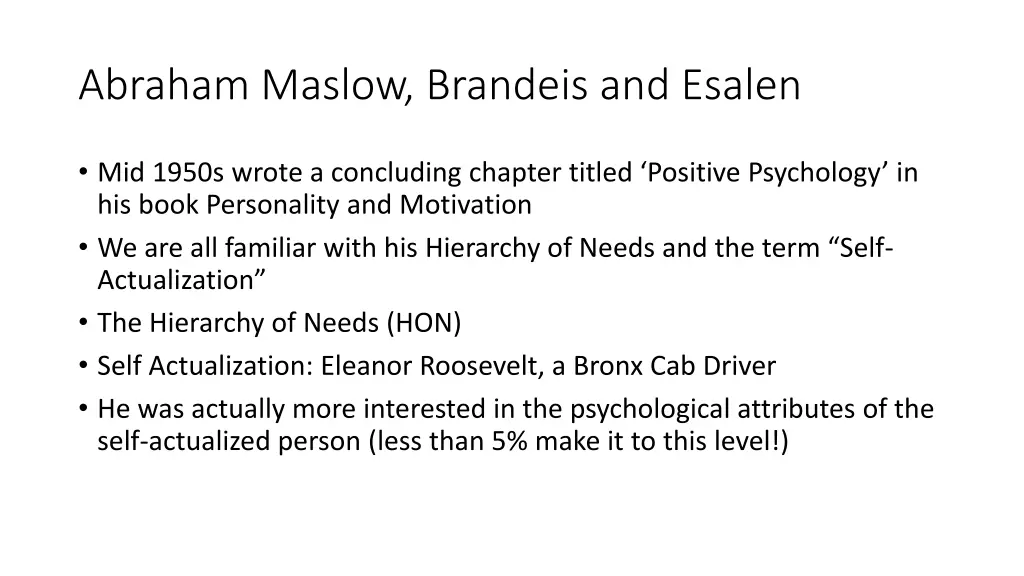 abraham maslow brandeis and esalen