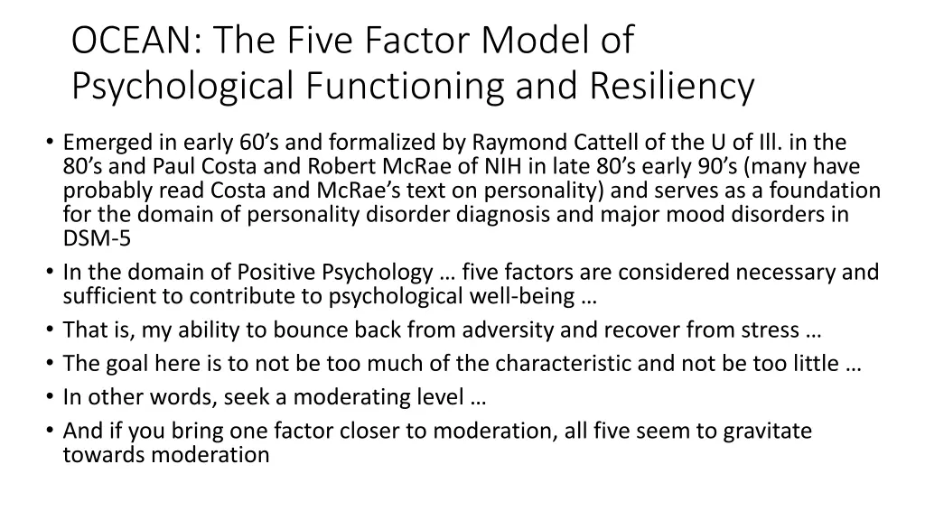 ocean the five factor model of psychological