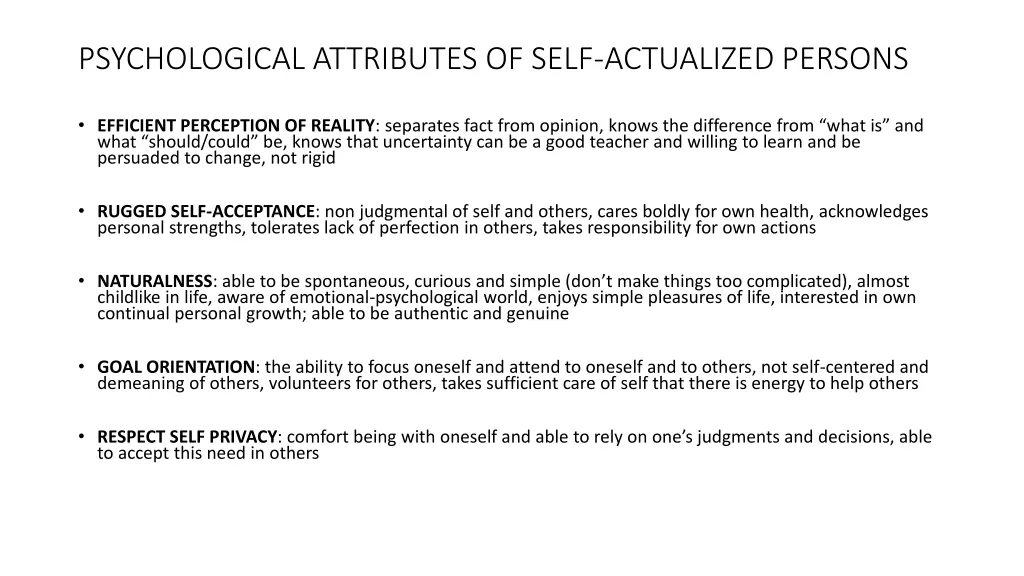 psychological attributes of self actualized