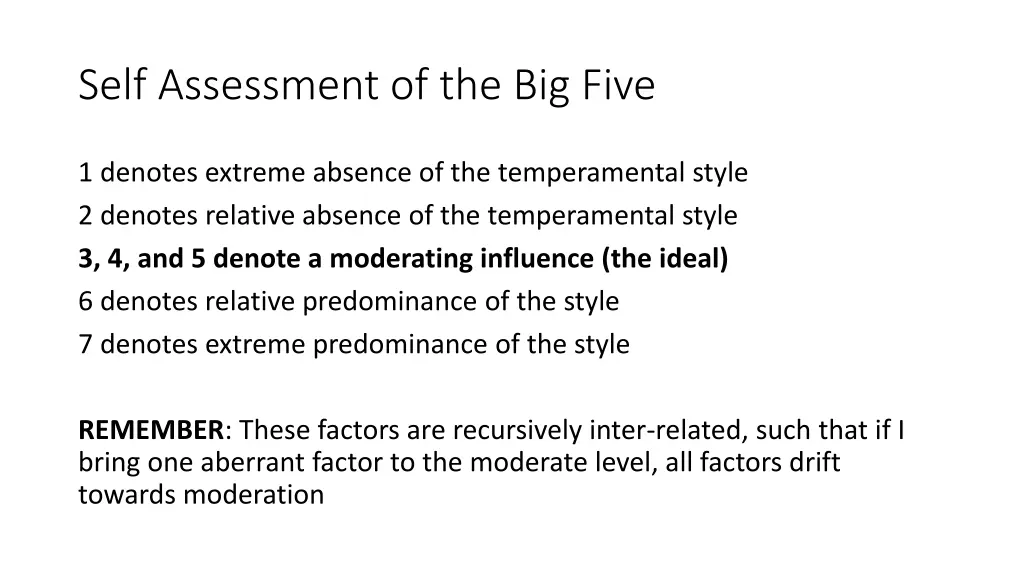 self assessment of the big five