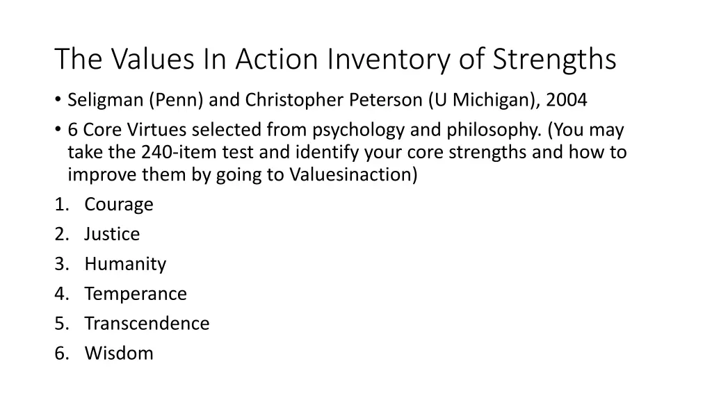 the values in action inventory of strengths