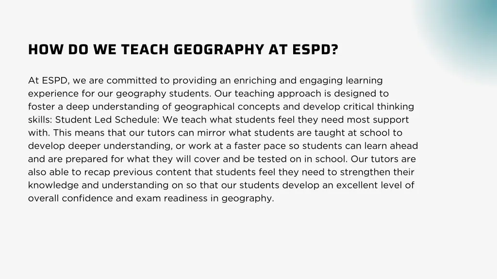 how do we teach geography at espd