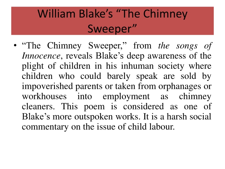 william blake s the chimney sweeper the chimney