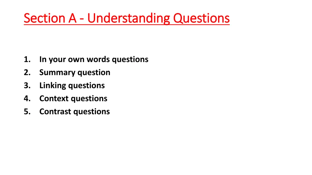 section a section a understanding questions