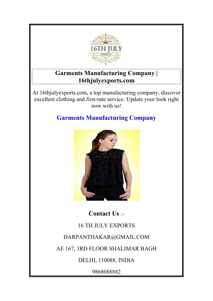 garments manufacturing company 16thjulyexports com