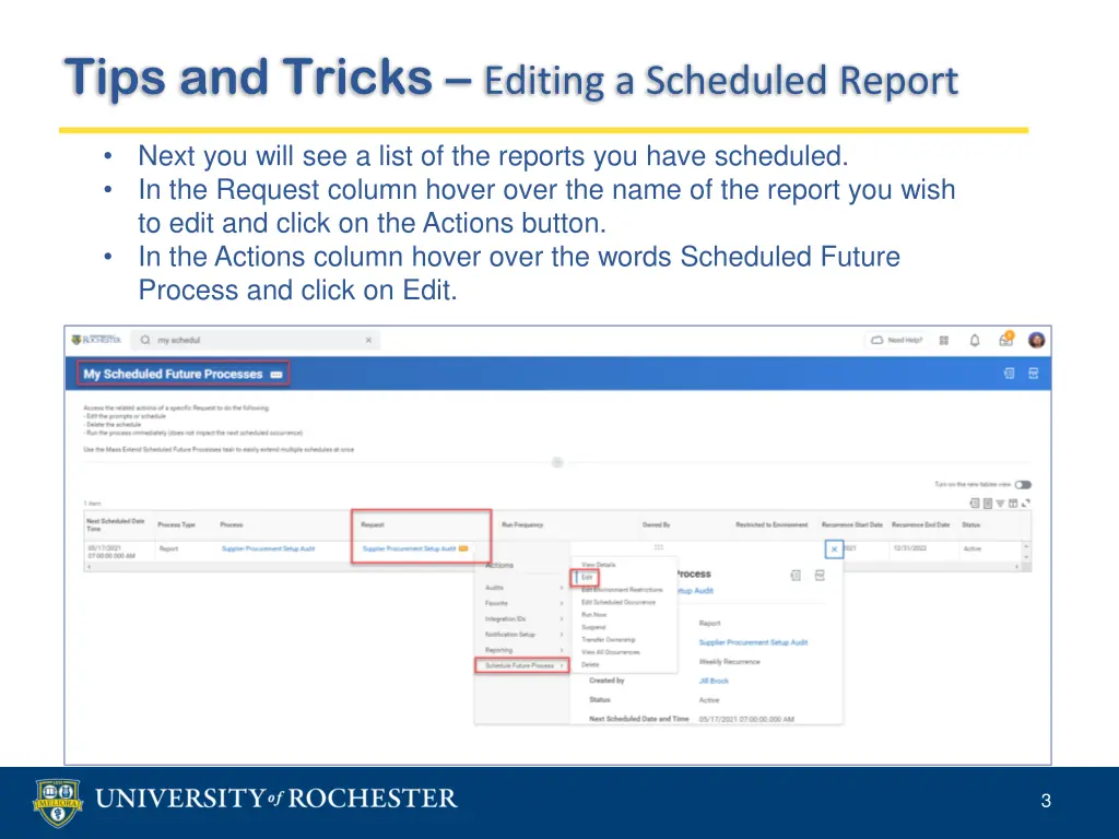 tips and tricks editing a scheduled report 1