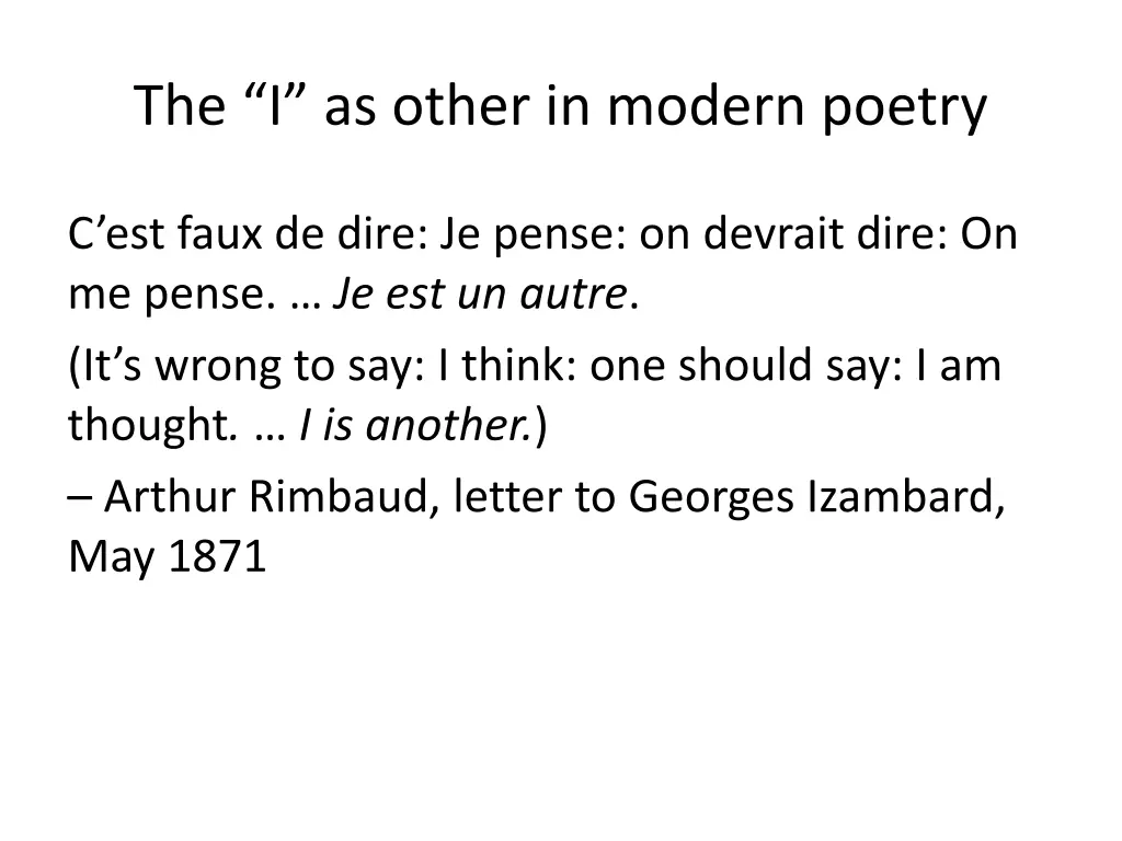 the i as other in modern poetry