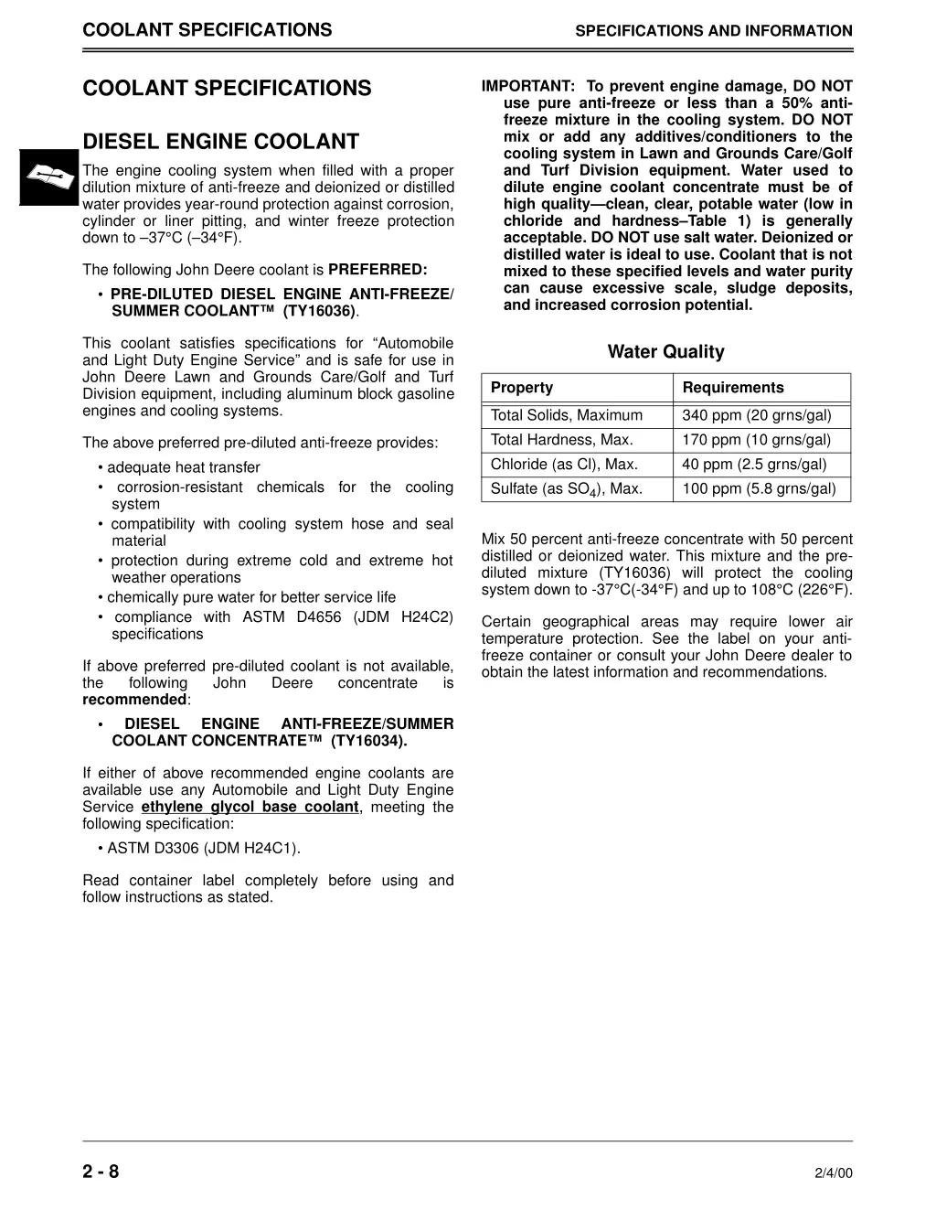 coolant specifications