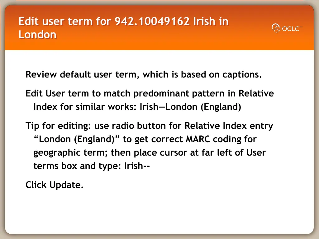 edit user term for 942 10049162 irish in london