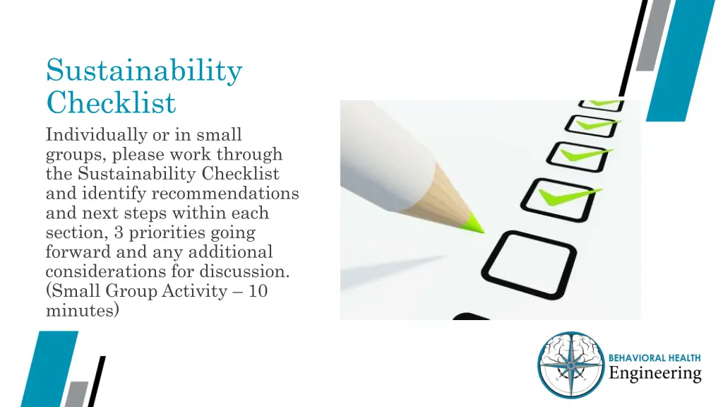 sustainability checklist individually or in small