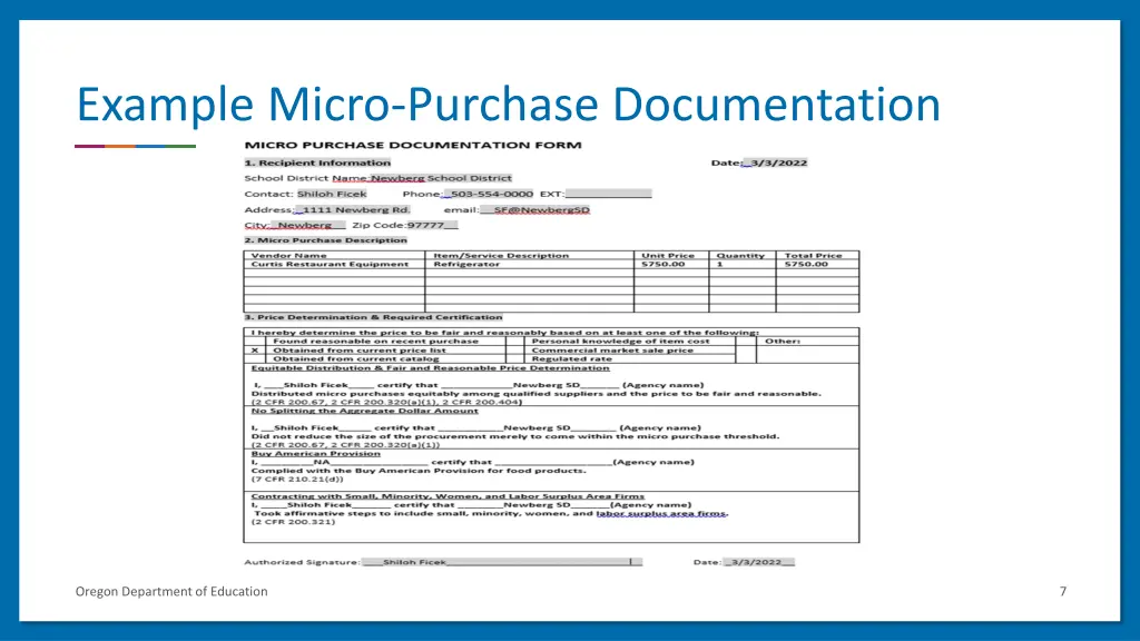 example micro purchase documentation