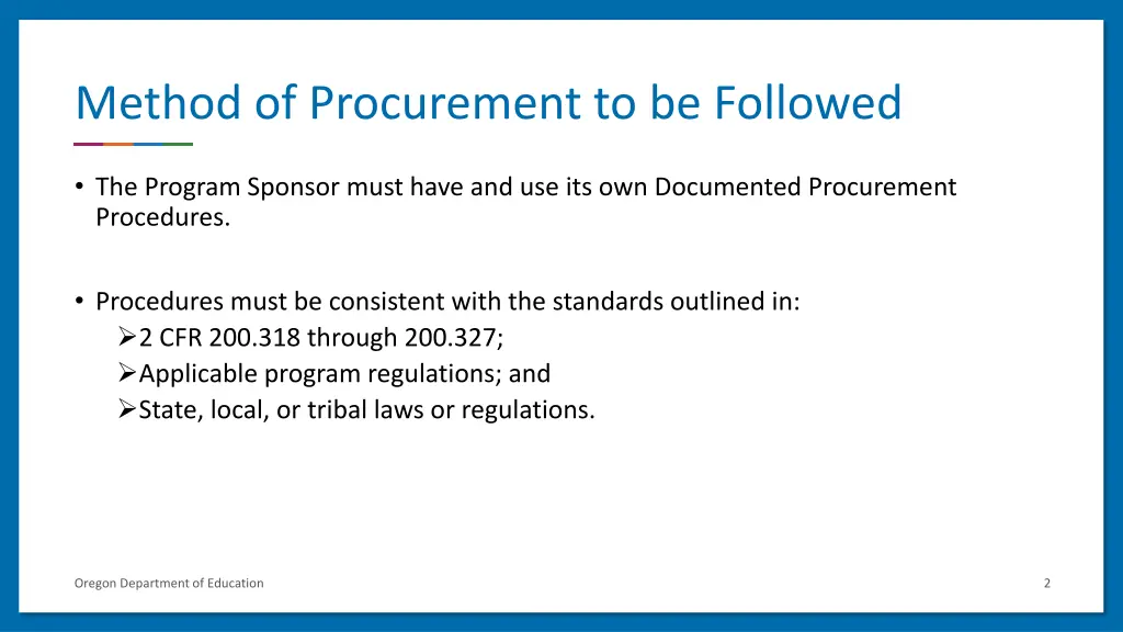 method of procurement to be followed