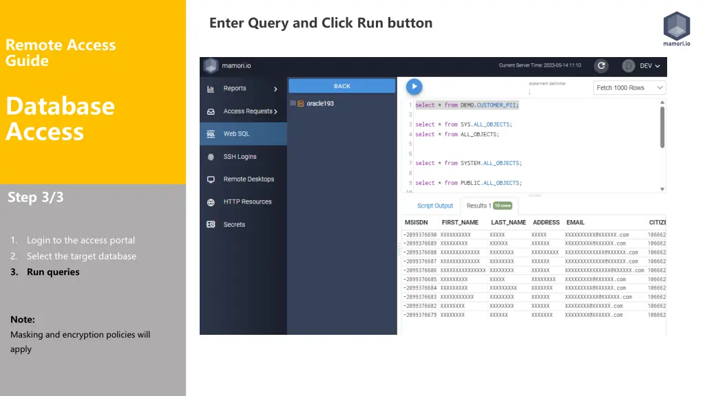 enter query and click run button