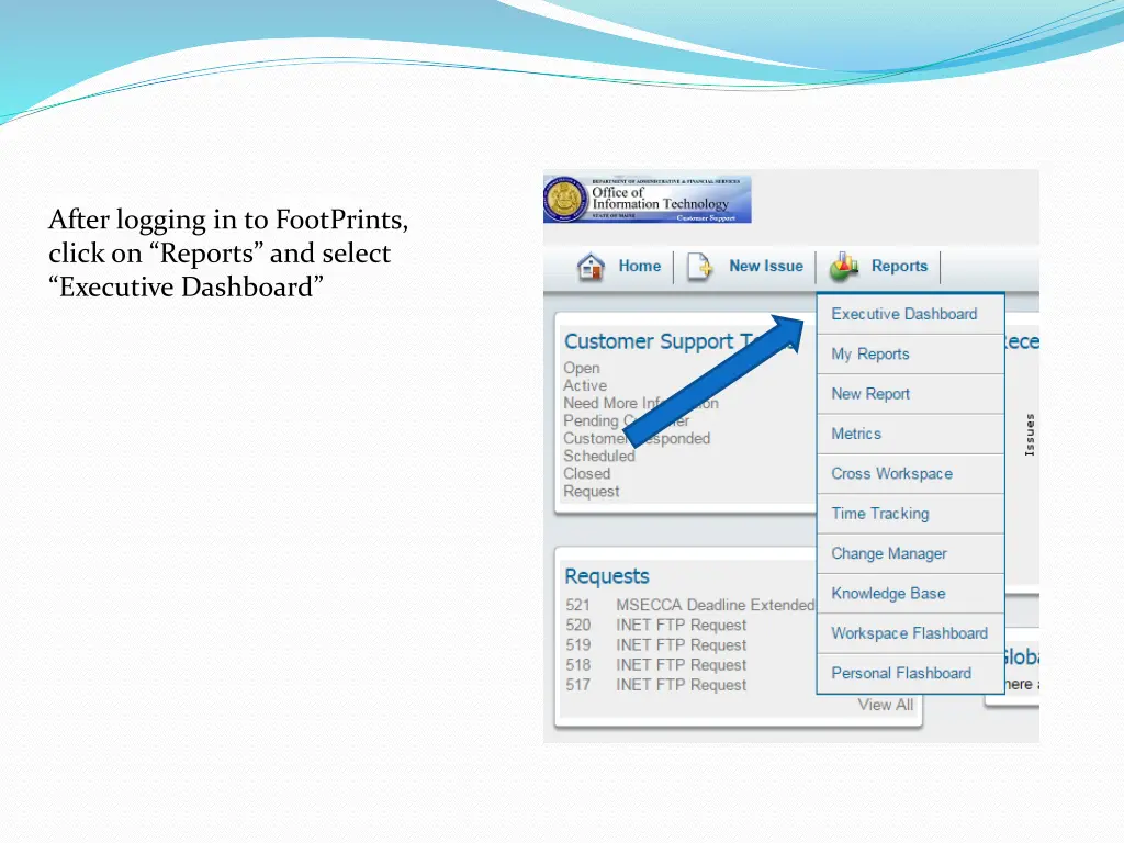 after logging in to footprints click on reports