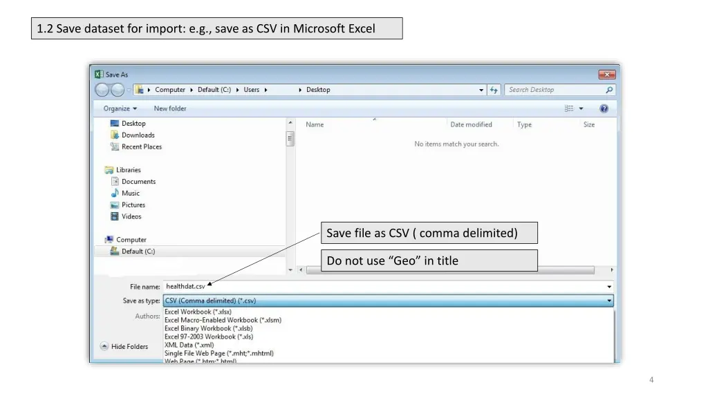 1 2 save dataset for import e g save