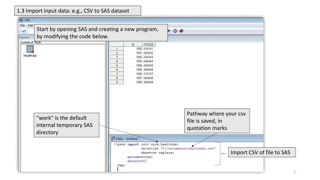 1 3 import input data e g csv to sas dataset