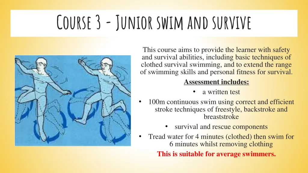 course 3 junior swim and survive