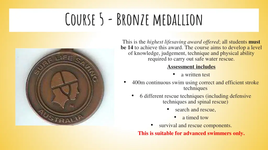 course 5 bronze medallion