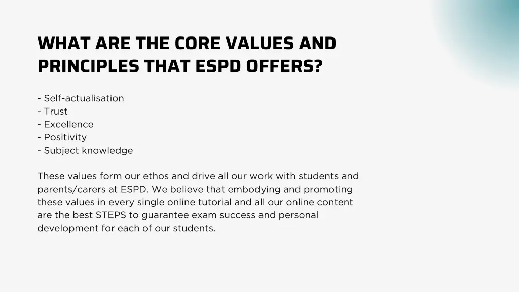 what are the core values and principles that espd