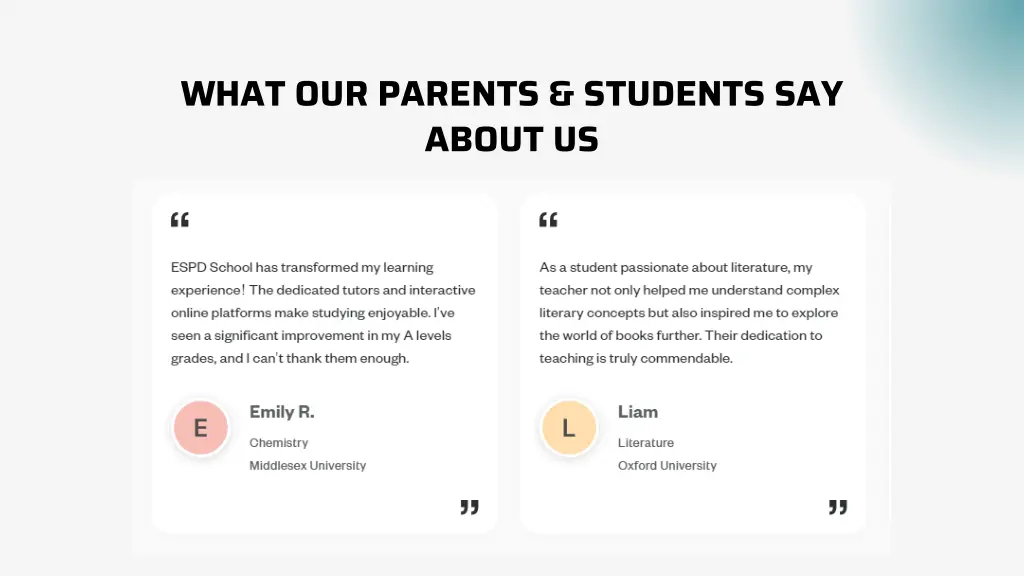 what our parents students say about us