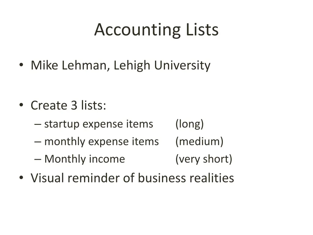 accounting lists