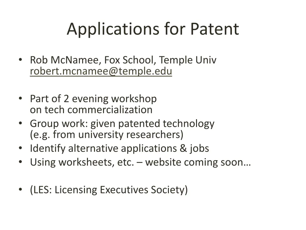 applications for patent