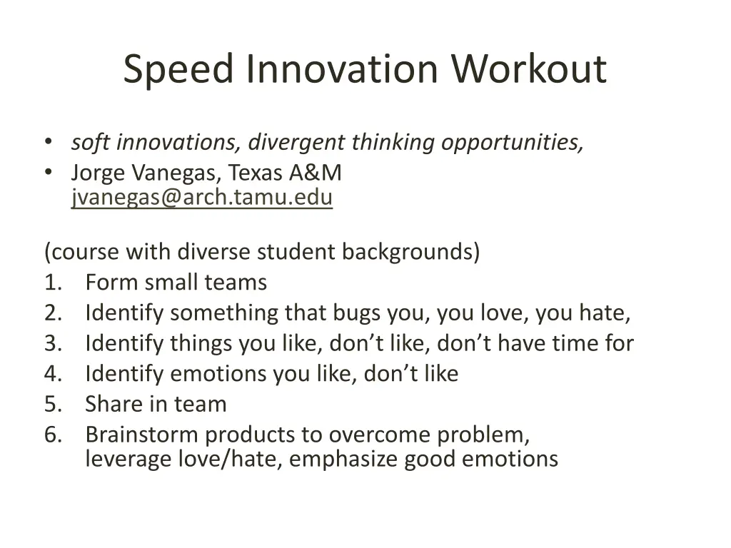 speed innovation workout