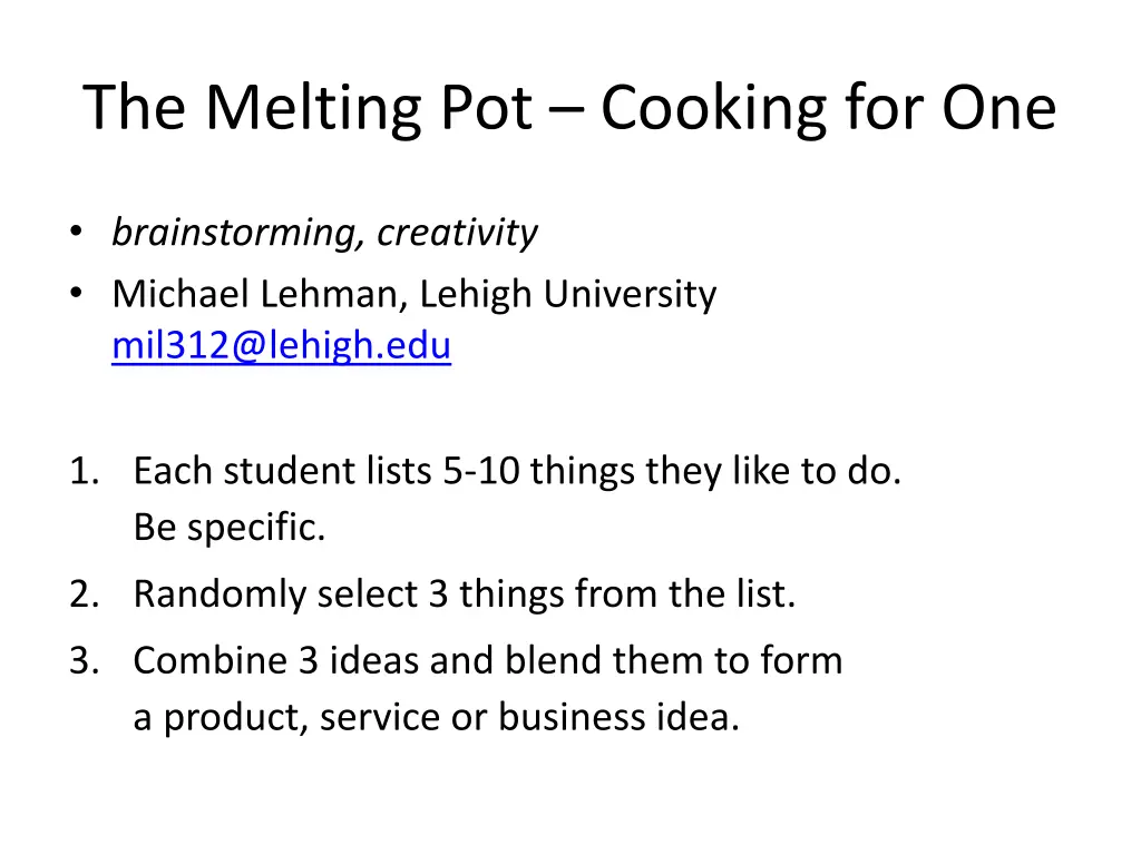 the melting pot cooking for one