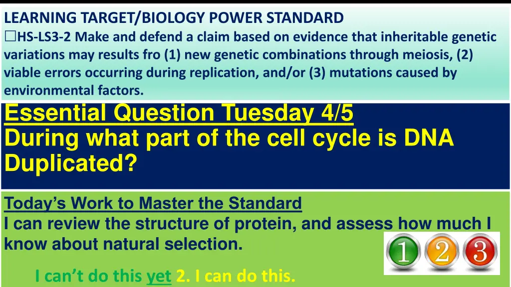 learning target biology power standard 1