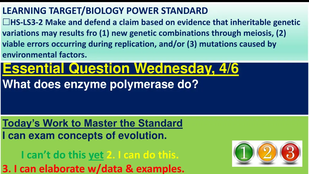 learning target biology power standard 2