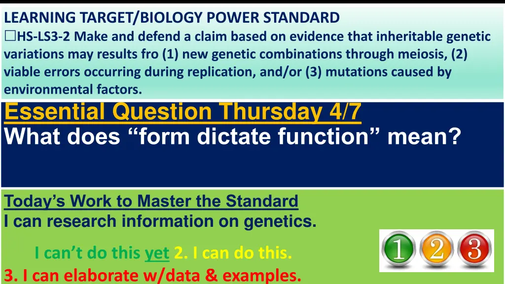 learning target biology power standard 3