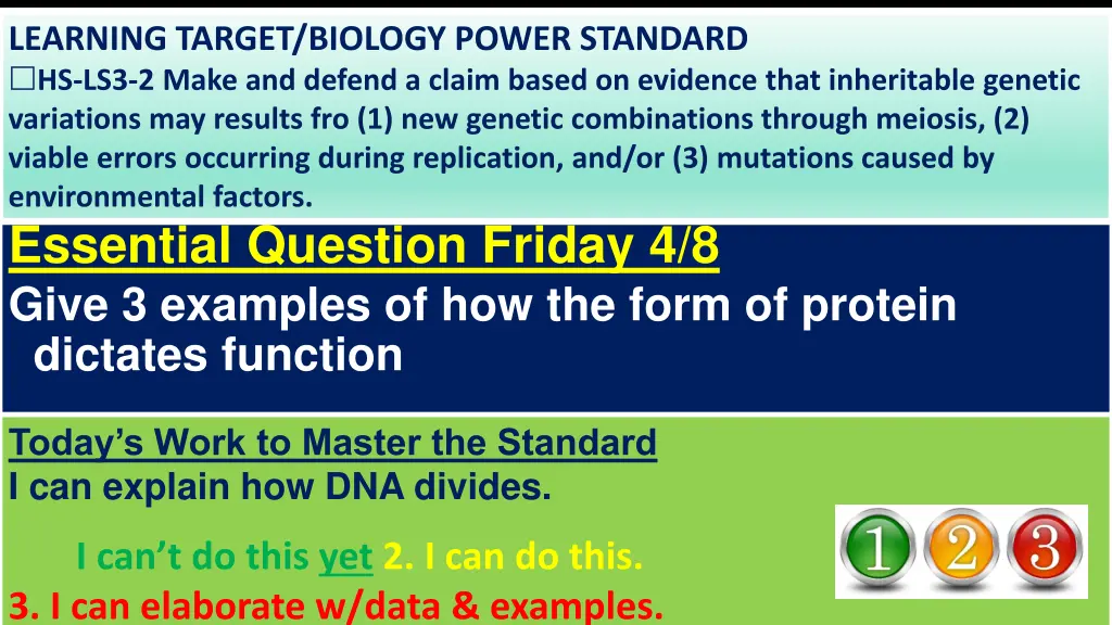 learning target biology power standard 4