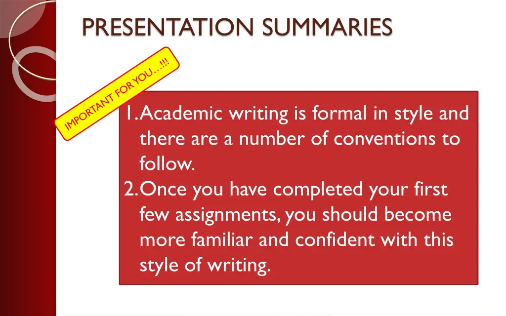 presentation summaries