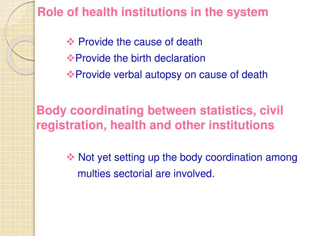 role of health institutions in the system