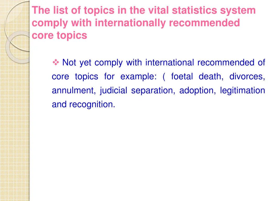 the list of topics in the vital statistics system