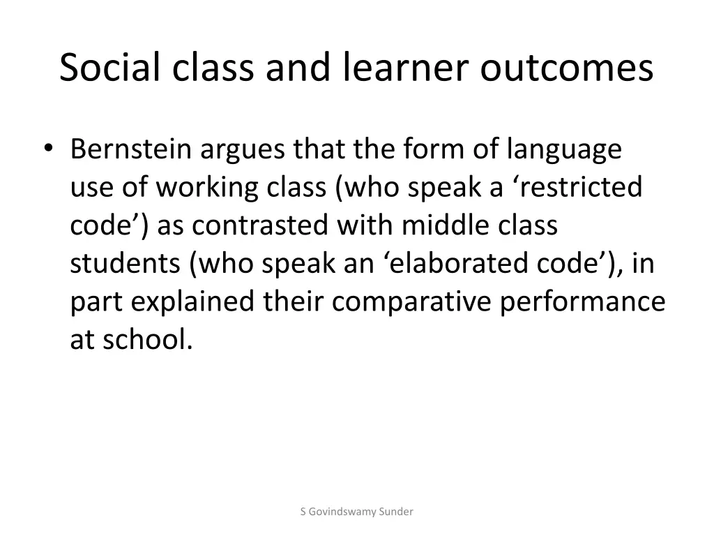 social class and learner outcomes