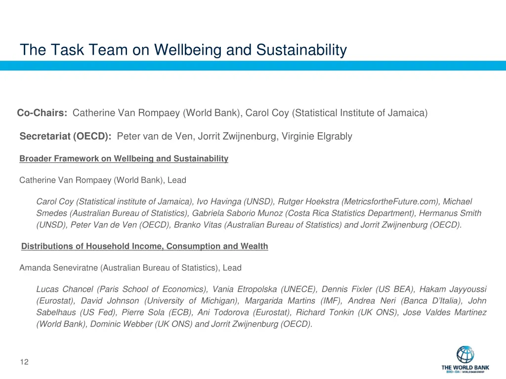 the task team on wellbeing and sustainability