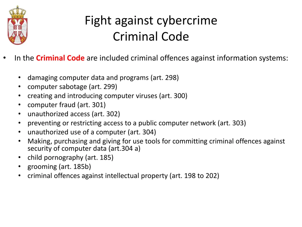 fight against cybercrime criminal code