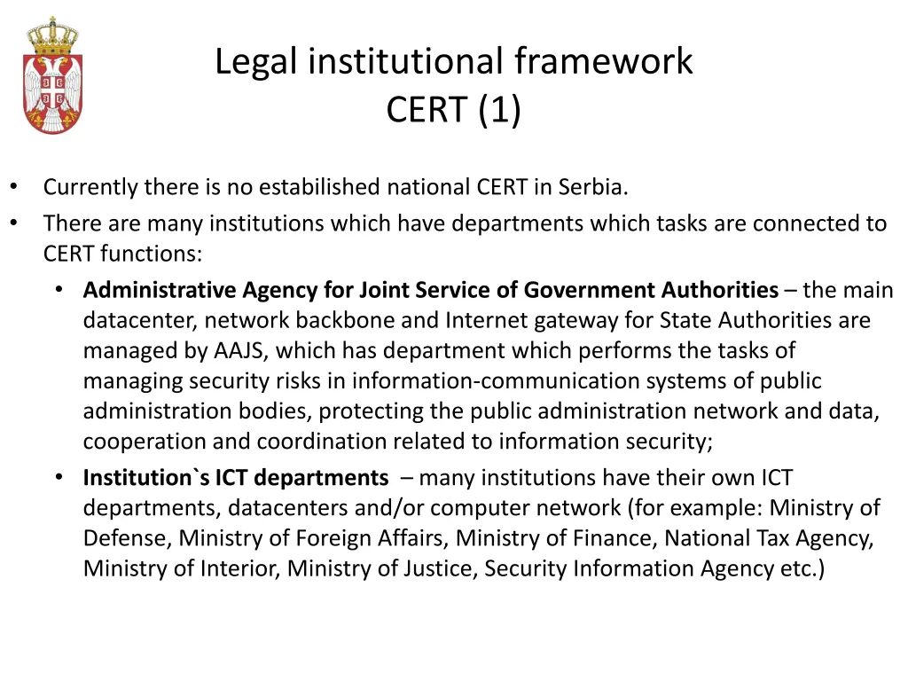 legal institutional framework cert 1