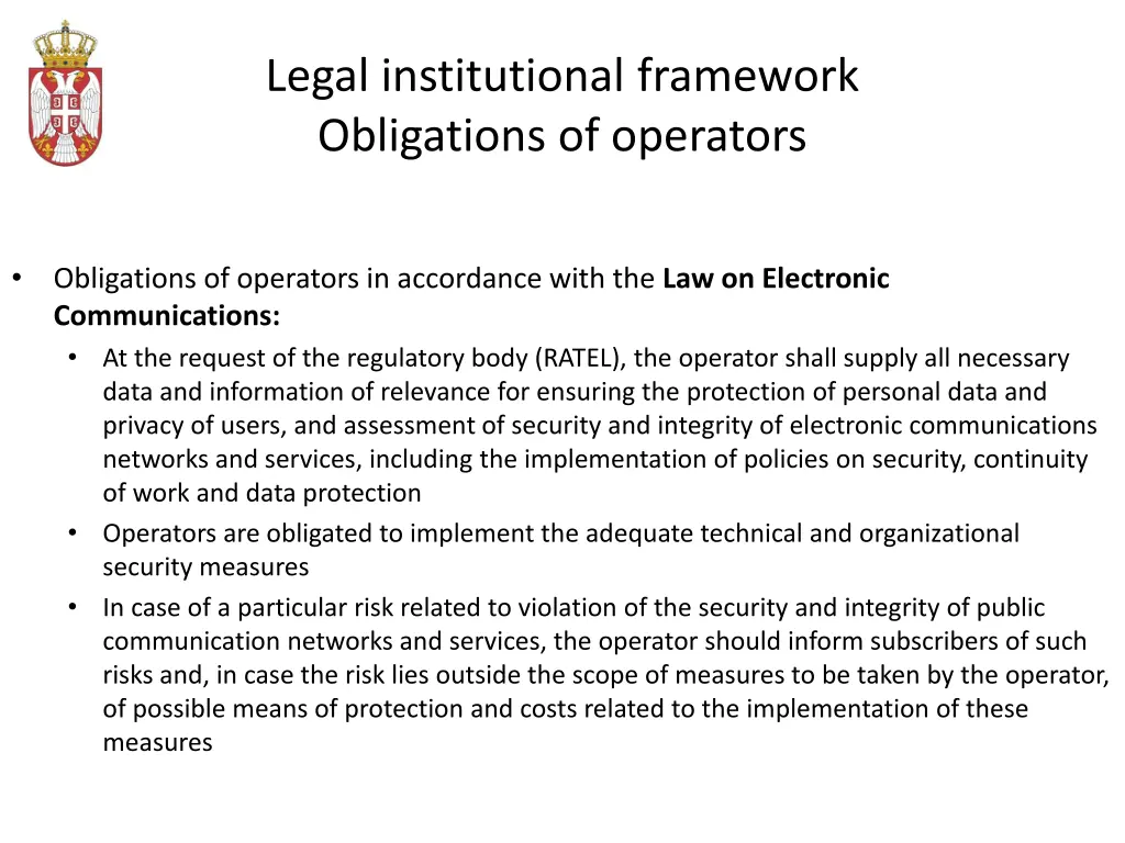 legal institutional framework obligations