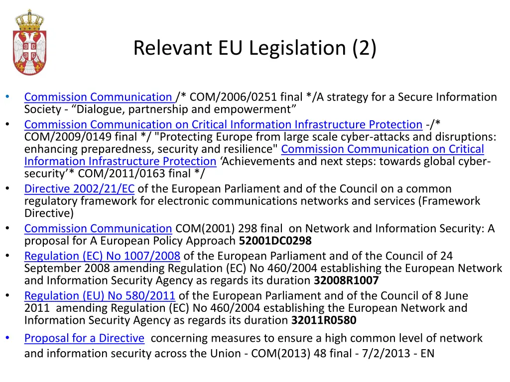 relevant eu legislation 2