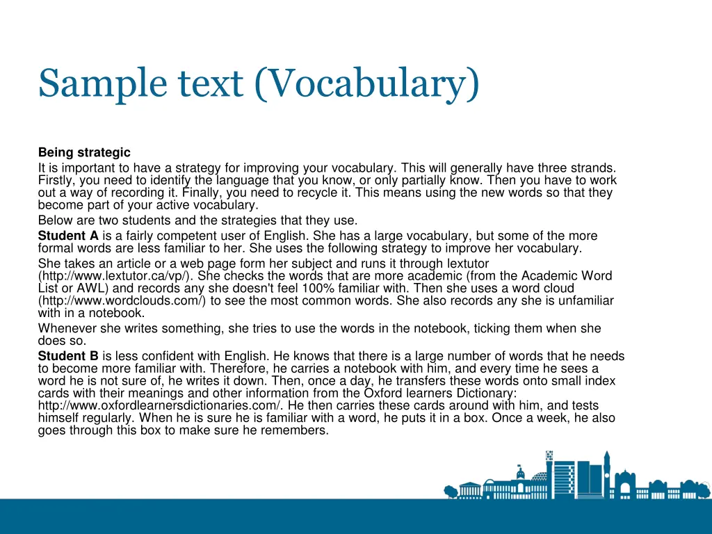 sample text vocabulary