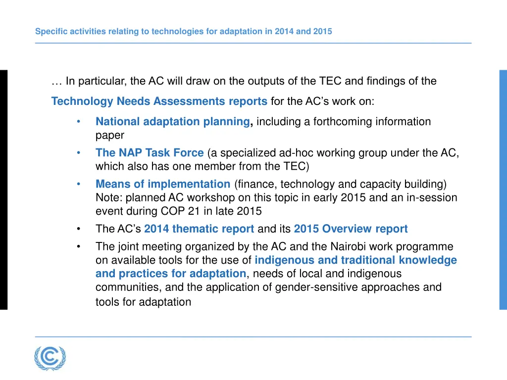 specific activities relating to technologies 1