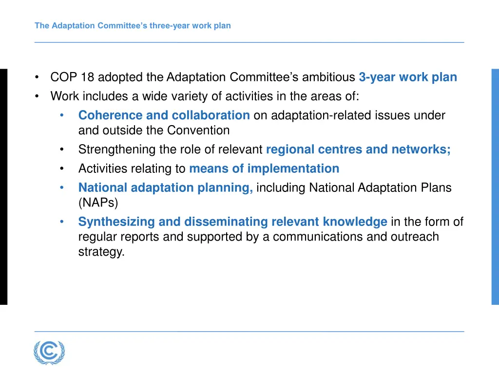 the adaptation committee s three year work plan