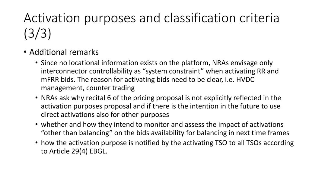 activation purposes and classification criteria 2